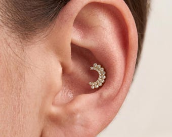 Pendiente de cartílago de 16G y 6 mm con circonitas cúbicas pavé / Joyería elegante para piercing de concha / Pendiente de cartílago delicado / Extremo de bola