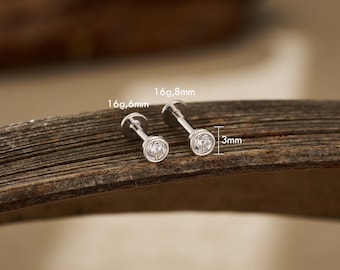 Sterling Silver Labret Stud – 16G (6/8/10mm) Internally Threaded Flat Back Earring for Cartilage, Conch, Helix, Lobe & Tragus Piercings