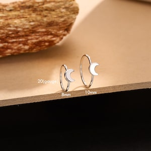Liten månnäsring i 925 sterlingsilver – 20G 8 mm/10 mm, Elegant minimalistisk näsring, Näsborresmycke, Vardagsbruk, Gåva, 1 st