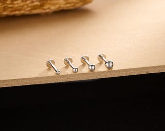 Orecchini a bottone a forma di piccola sfera in argento sterling 925 / Gioielli senza filo con chiusura a pressione / Piercing minimalista per lobo, conca, elica, trago, naso