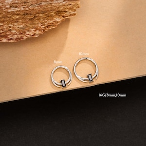 16G Silver Septum Clicker Ring | Black Rectangular CZ Nose Jewelry | Minimalist Septum & Cartilage Piercing, 1pc