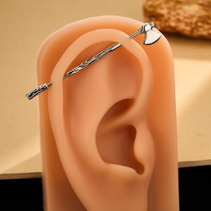 14G 38 mm industriële barbell met bijlkop – Vikingstijl, punk-gotische kraakbeensteigerpiercingsieraden