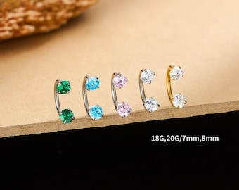 F136 Anillo de nariz de titanio con forma de herradura, 18G/20G, aro con gema brillante, piercing para cartílago, tragus o hélix, joyería minimalista.