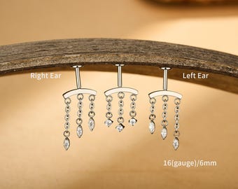 Orecchino a elica nascosta in acciaio chirurgico - 16G 6 mm senza filettatura, elica verticale, orecchino a cartilagine pendente