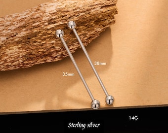 Barra industrial de plata de ley 925 – 14G 35/38 mm Joyería para perforación de oreja, barra de cartílago, soporte para oreja, barra minimalista de plata