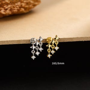 16G 6 mm Star & Celestial Dangle Earring, intern geschroefde platte achterkant, kraakbeenhelix traguskwab piercing, gepersonaliseerd cadeau