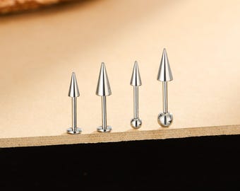 ASTM F136 Titanium Spike Labret Stud – 16G 8mm Internally Threaded Vertical Helix Cartilage Earring Punk Earrings