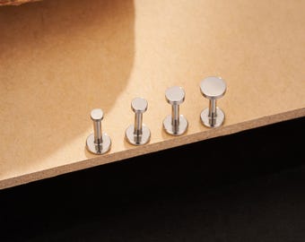 Pair of Implant Grade Titanium Flat Dics Stud – 16G/18G/20G Threadless Flat Back Stud – Conch, Tragus, Helix, Lobe Stud, Push Pin Earring