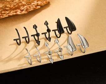Set di 6 piercing finti per labbra in acciaio chirurgico - Anelli finti per labbra, nessun piercing necessario - Confezione di polsini per labbra Spike & Fang - Gioielli finti per labbra con clip