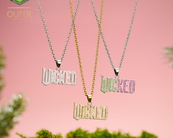 Wicked Name Necklace, Wicked Fan Jewelry, CZ Letter Necklace, Gift for Her, Gold Silver Necklace