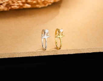 925 Sterling Silver Twist Hoop Nose Ring – Gold or Silver, 18G/20G 6/7/8mm, Thin Seamless Nostril Hoop, Lightweight Everyday Wear