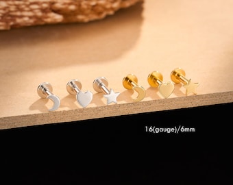 925 Sterling Silver Threadless Push Pin Earrings | 16G 6mm Minimalist Set | Lobe, Helix, Tragus & Conch Piercings 1pc