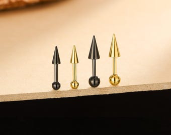 ASTM F136 Titanium Spike Labret Stud – 16G 6mm Gold/Black Threaded Vertical Helix Cartilage Earring Punk Earrings