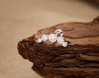 Sterlingzilveren ring CZ Climber platte achterkant – 16G (6/8 mm) labret met inwendig schroefdraad voor kraakbeen-, schelp-, helix- en lobpiercings