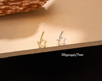 Minimalist Sterling Silver Star Nose Ring – 20G L-Shaped Nose Stud, Gold or Silver, Hollow Star Nostril Stud
