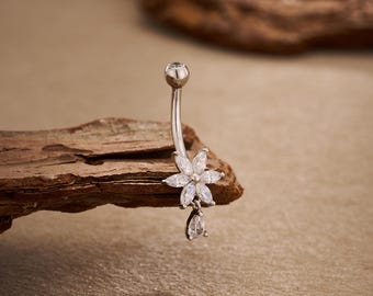 925 Sterling Silber Sonnenblume Bauch Ring - 14G (10 mm), Nabel Piercing Schmuck, äußerlich gefädelt