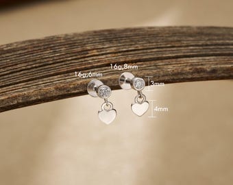 Sterling Silver Labret Stud – 16G (6/8mm) Internally Threaded Flat Back Earring for Cartilage, Conch, Helix, Lobe & Tragus Piercings