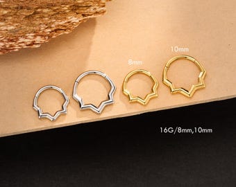 May include: Four nose rings with a starburst design. Two are silver-colored, and two are gold-colored. The sizes are 8mm and 10mm. The text "16G/8mm,10mm" is at the bottom.