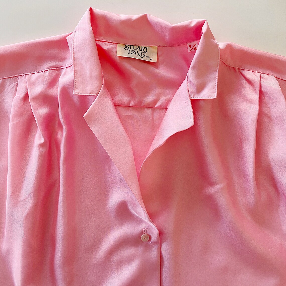 Pink silk vintage blouse - minimalist simple shirt - 80s 90s timeless design, foto 3 di 5