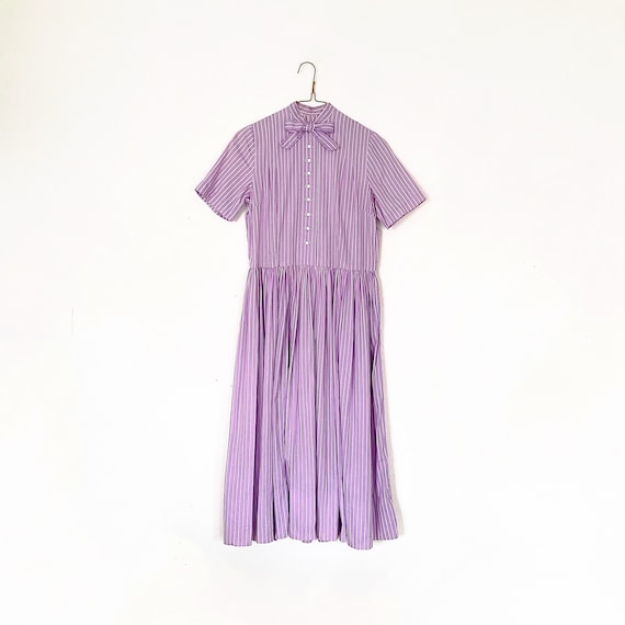 vtg 50s stripe spring dress -  purple white button