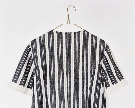 90s vintage navy white striped linen chore blouse… - image 3