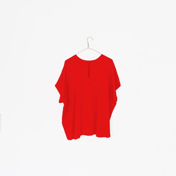 80s / 90s red silk short sleeve shirt - minimalis… - image 2