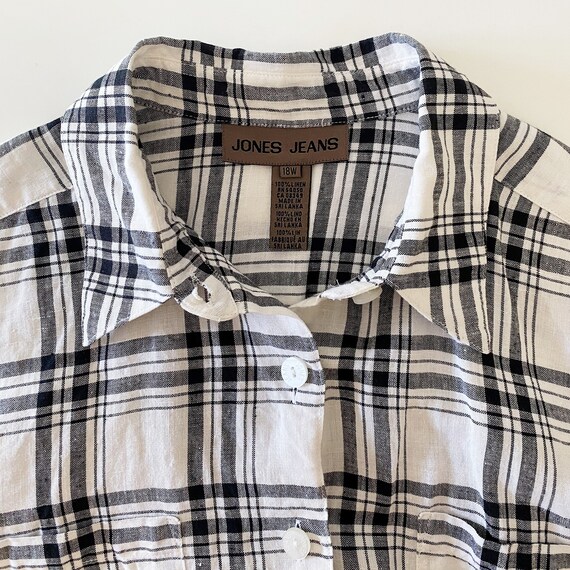 neutral linen button down - black white plaid wor… - image 7