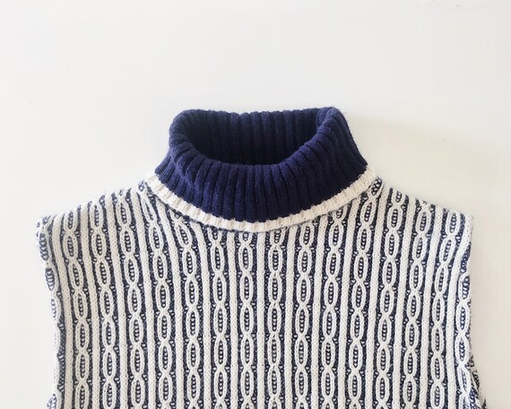 60s navy white knit sweater vest shirt - unique s… - image 6