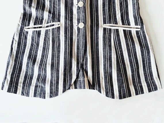 90s vintage navy white striped linen chore blouse… - image 8