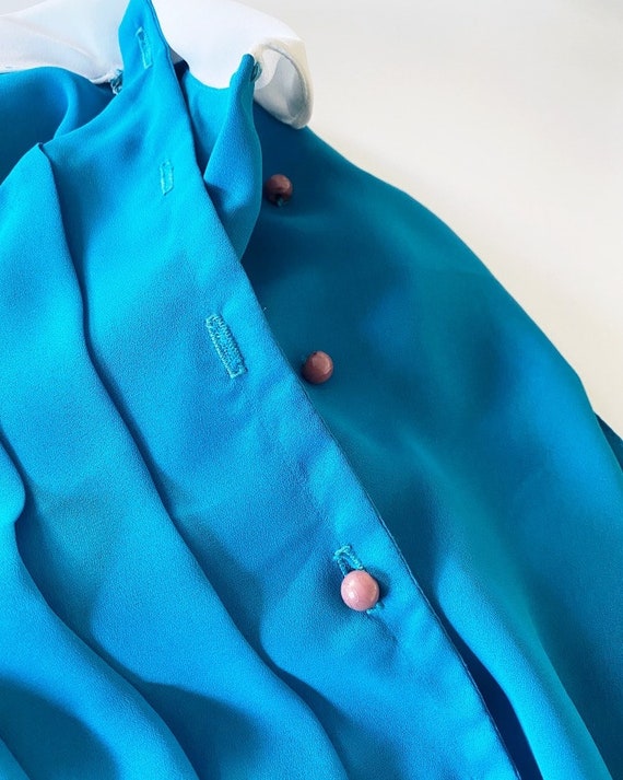 40s 50s turquoise blue vtg house day dress - shir… - image 8