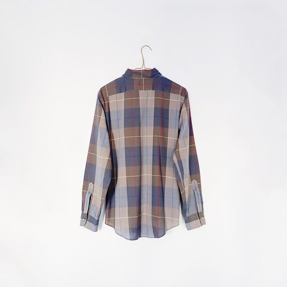 mens 80s neutral vintage plaid button down - gray… - image 2