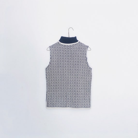 60s navy white knit sweater vest shirt - unique s… - image 2