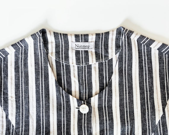 90s vintage navy white striped linen chore blouse… - image 6