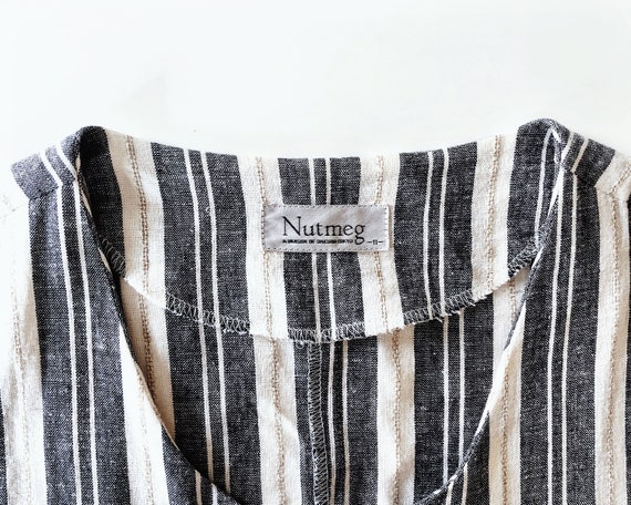 90s vintage navy white striped linen chore blouse… - image 7