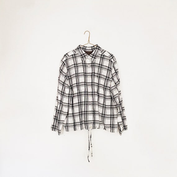 neutral linen button down - black white plaid wor… - image 1