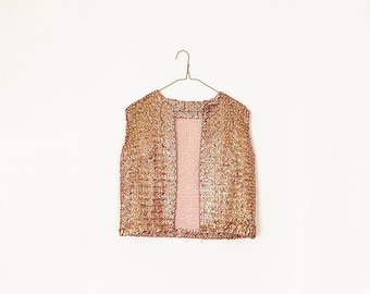 colete bolero de lantejoulas rosa coral - vtg anos 70 80 traje feito à mão com brilho