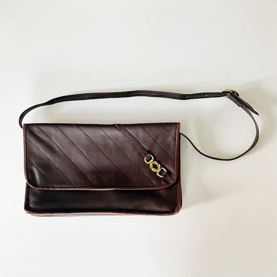 90s classic brown leather envelope clutch - cross… - image 1