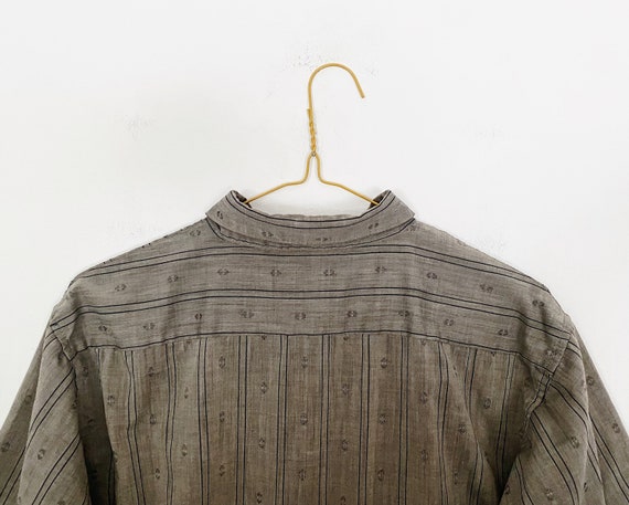 mens button down - black gray taupe stripe cotton… - image 4