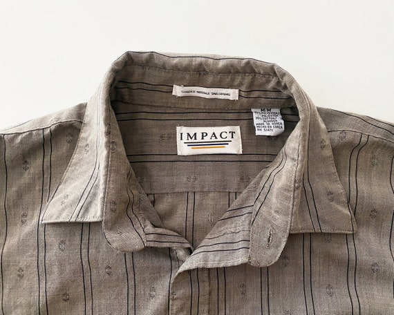 mens button down - black gray taupe stripe cotton… - image 5