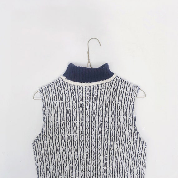 60s navy white knit sweater vest shirt - unique s… - image 4