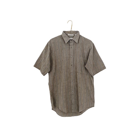mens button down - black gray taupe stripe cotton… - image 1