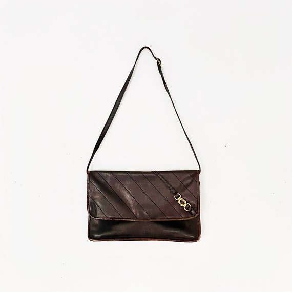 90s classic brown leather envelope clutch - cross… - image 4