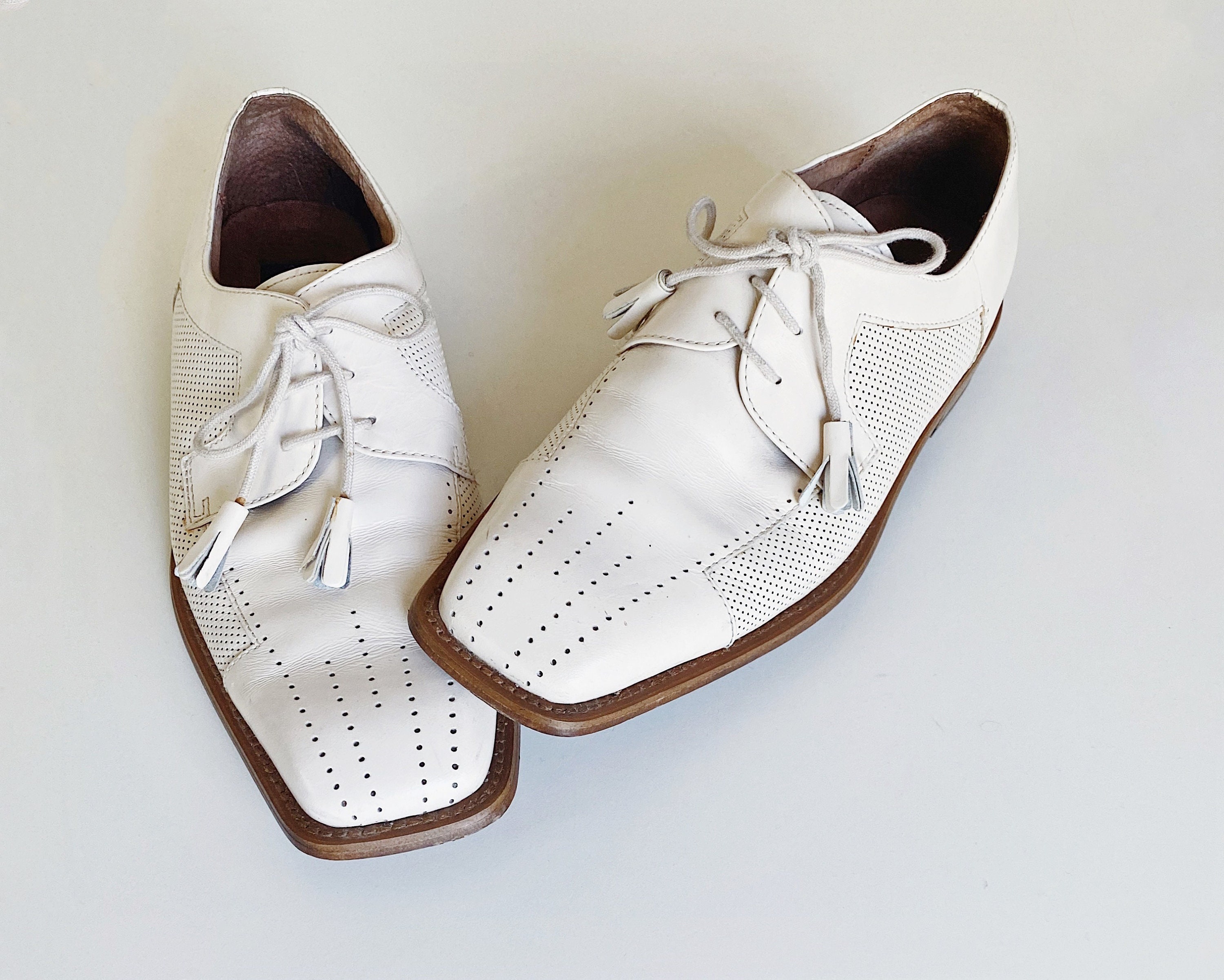 Oxford Leather Tassel Size 8 - Vintage 90s Giorgio Brutini Men Cream Dress Shoe