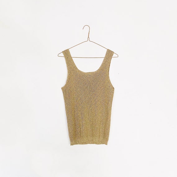 gold knit 90s minimalist sleeveless sweater blous… - image 2