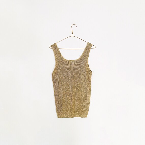 gold knit 90s minimalist sleeveless sweater blous… - image 1