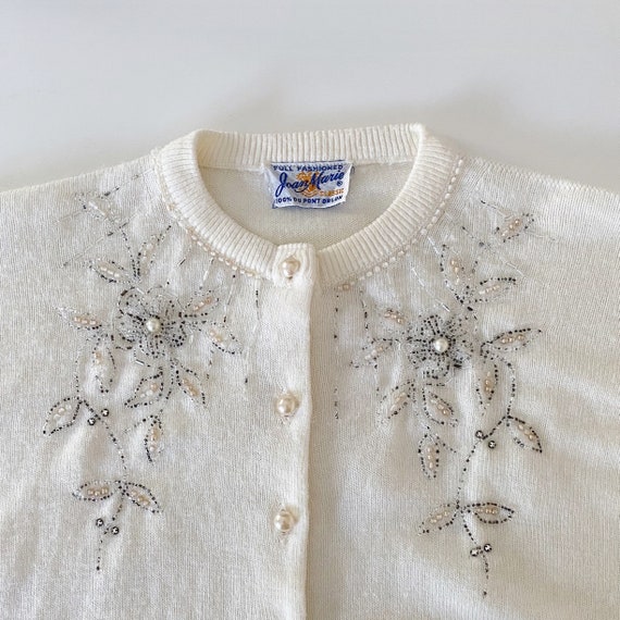 50s beaded monrose sweater cardigan - ivory white… - image 3
