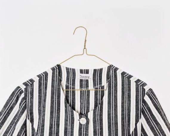 90s vintage navy white striped linen chore blouse… - image 5