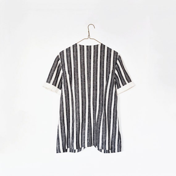 90s vintage navy white striped linen chore blouse… - image 2