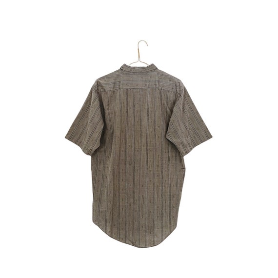 mens button down - black gray taupe stripe cotton… - image 2