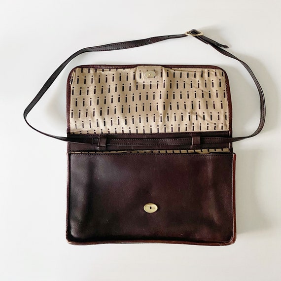 90s classic brown leather envelope clutch - cross… - image 6